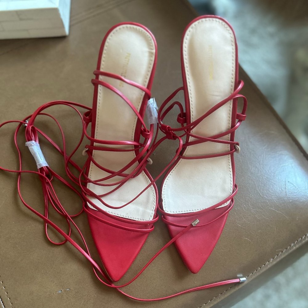 BRAND NEW RED STRAPPY HEELS